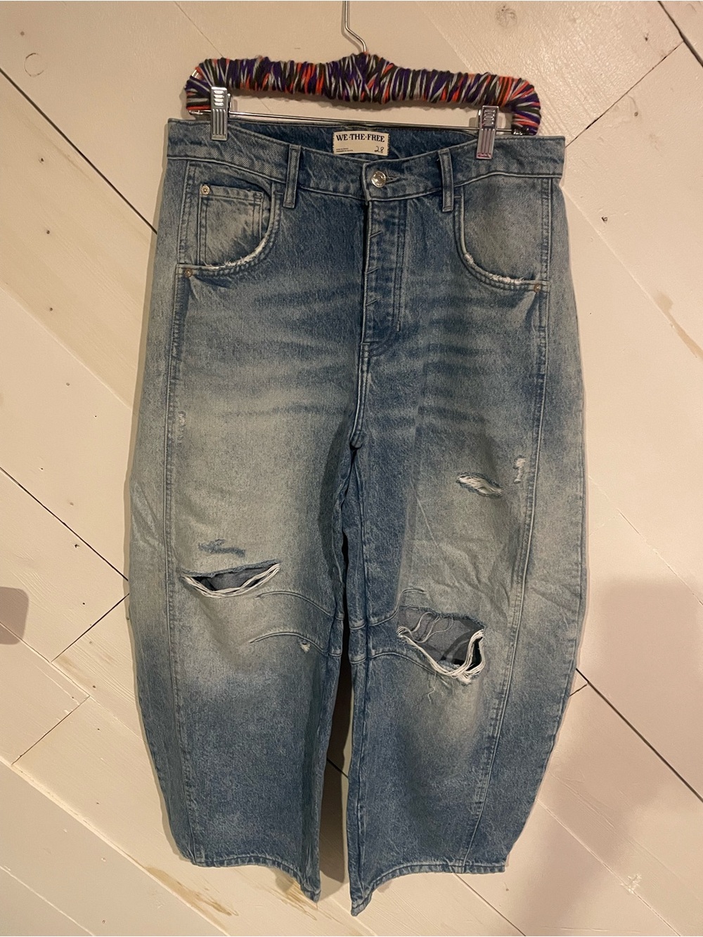 Free People Distressed Light Blue Cropped Jeans